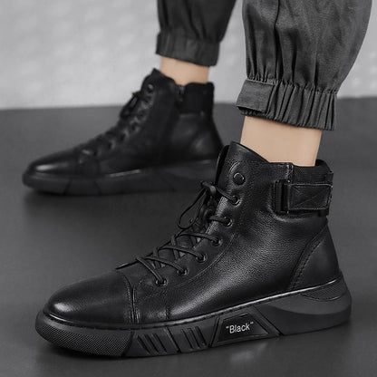 Hector - Bottes en cuir robustes pour hommes en cuir noir